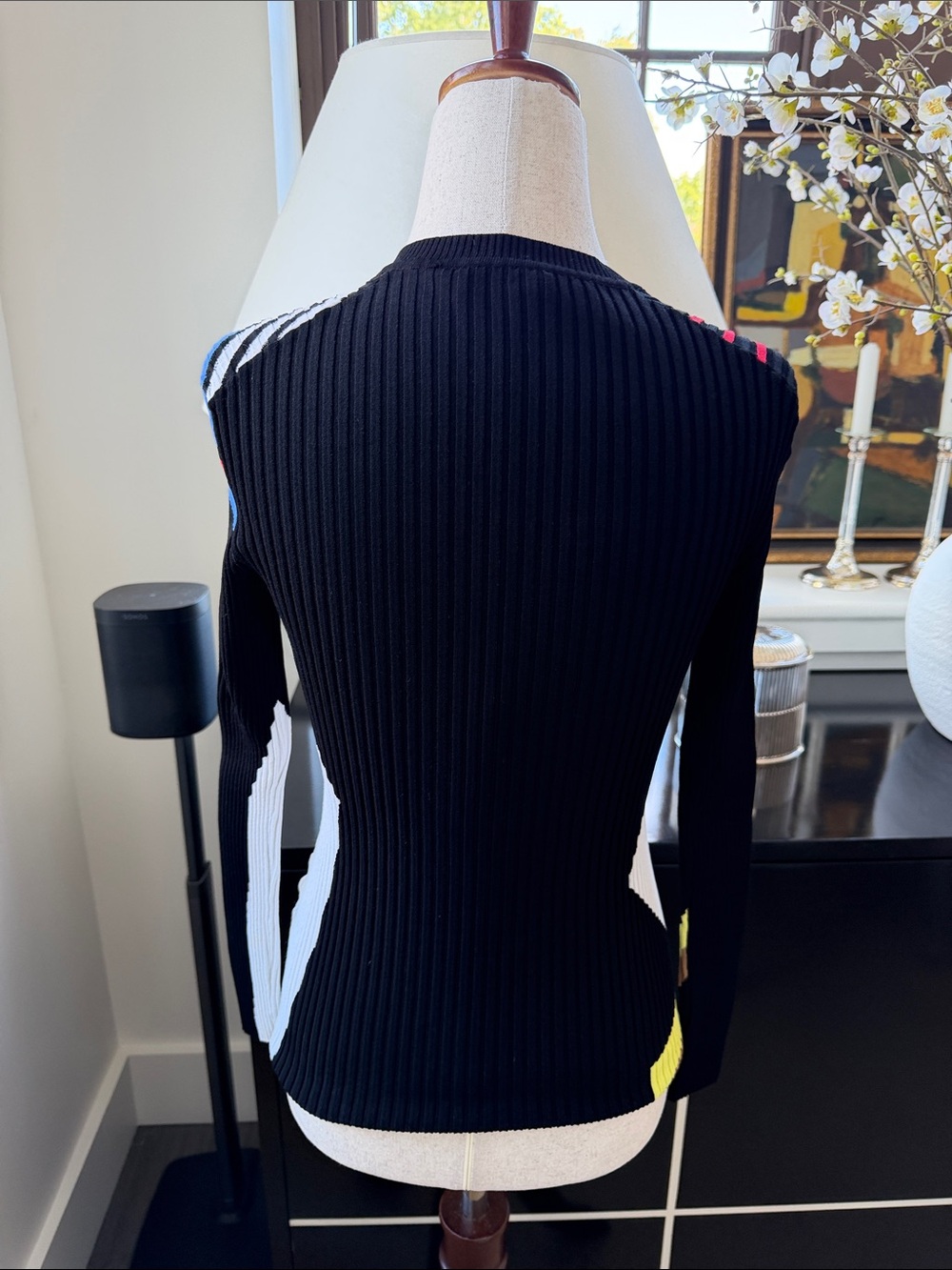 Versace Color Block Ribbed Knit V-Neck S/M - Picture 3 of 10